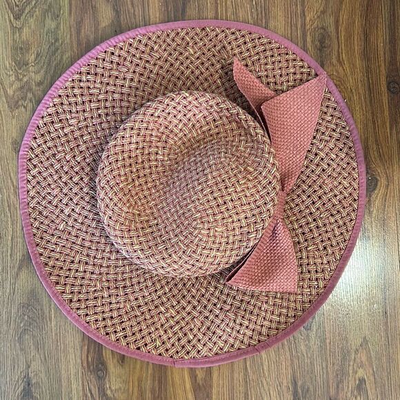 Jessica Simpson Rose color straw hat with bow beach hat - Picture 1 of 5